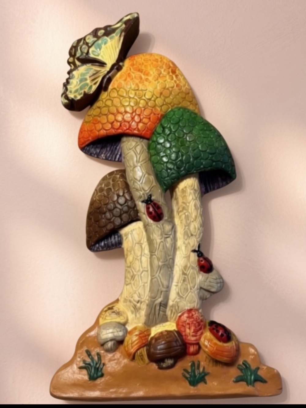 Mushroom Wall Decoration-Chalk-ware  1970s wall art - Mushrooms Vintage - Picture 13 of 13